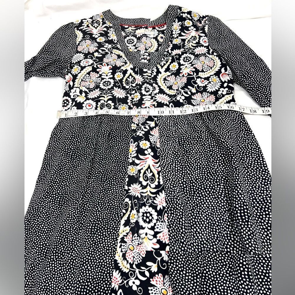 Boden Mollie patchwork polka dots V-neck black Arabesque midi dress size 6R - Picture 7 of 14
